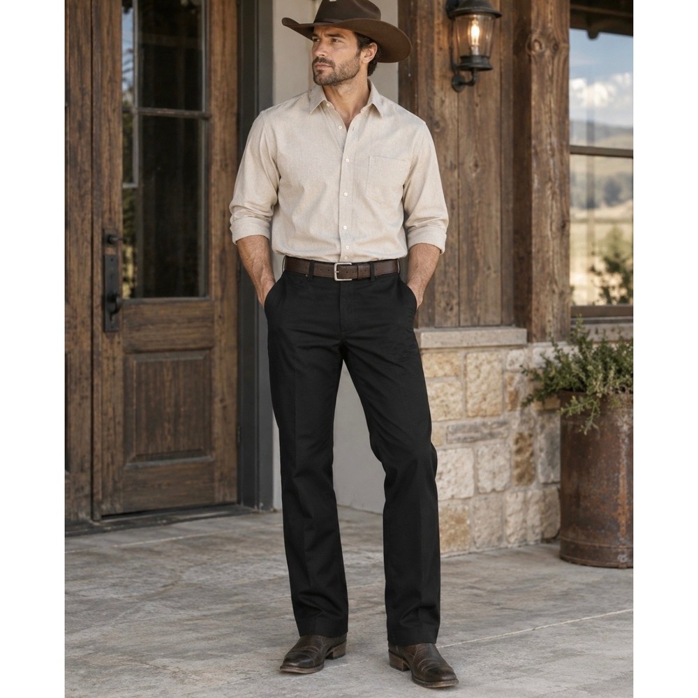 Wrangler Dress Slacks Mens 40x30 Black Polyester Western Cowboy Cut Pants 82BK